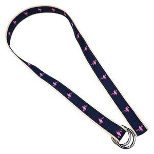 J.Crew Double D Ring Navy Cream Pink Canvas Cotton Flamingo Belt M/L Mens Unisex
